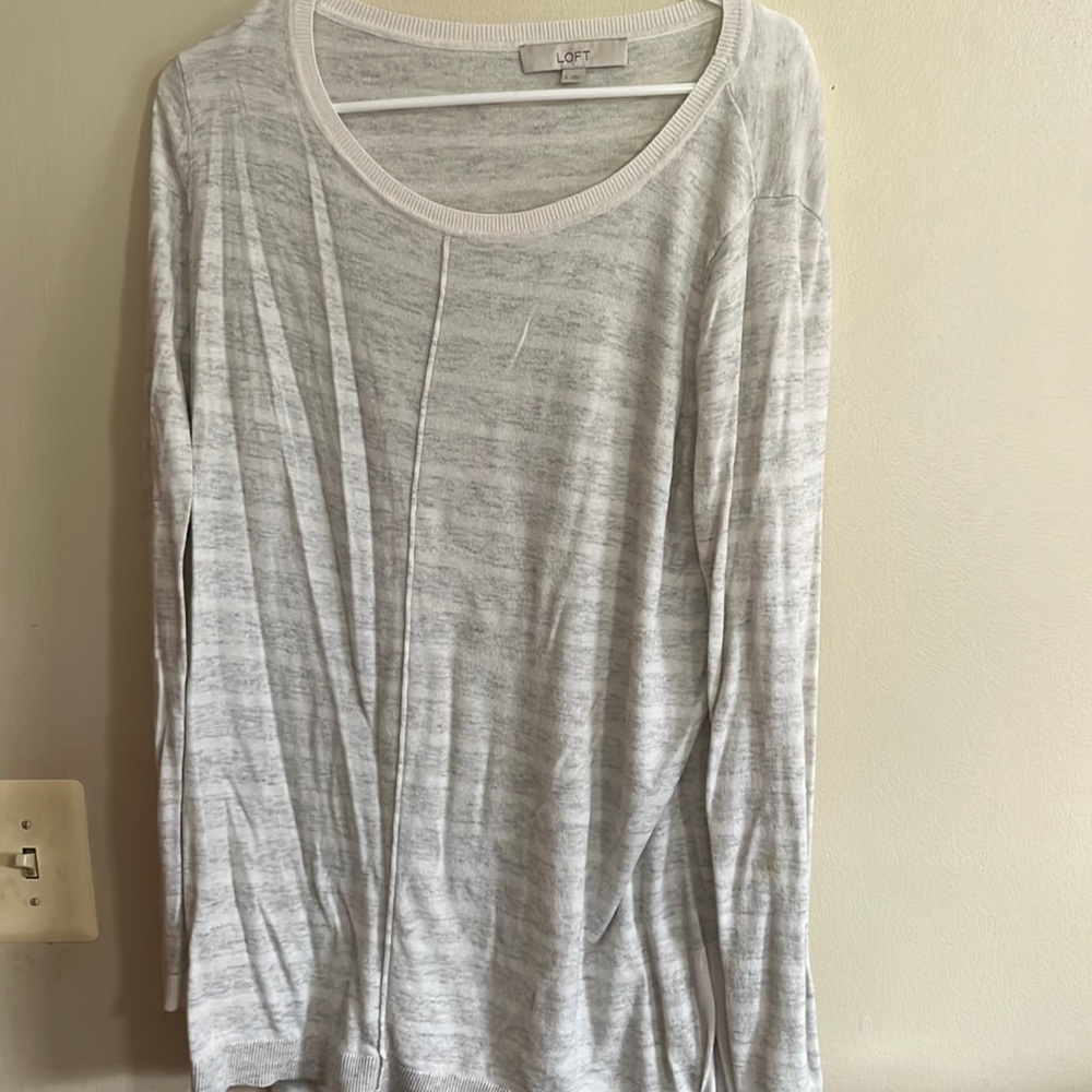 Loft large soft sweater striped white gray top